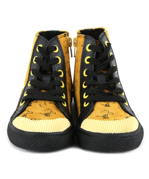 BOO SHOES（ブー シューズ）の「レザーハイカットスニーカー（PEANUTS）（シューズ・キッズ・ブラック/イエロー・22cm/23cm/24cm/25cm/26cm/27cm）」の4枚目の写真