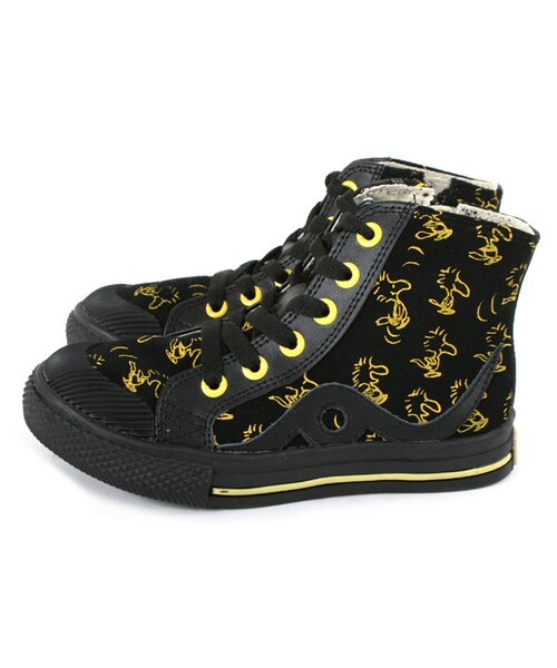 BOO SHOES（ブー シューズ）の「レザーハイカットスニーカー（PEANUTS）（シューズ・キッズ・ブラック/イエロー・15cm/16cm/17cm/18cm/19cm/20cm/21cm）」の2枚目の写真