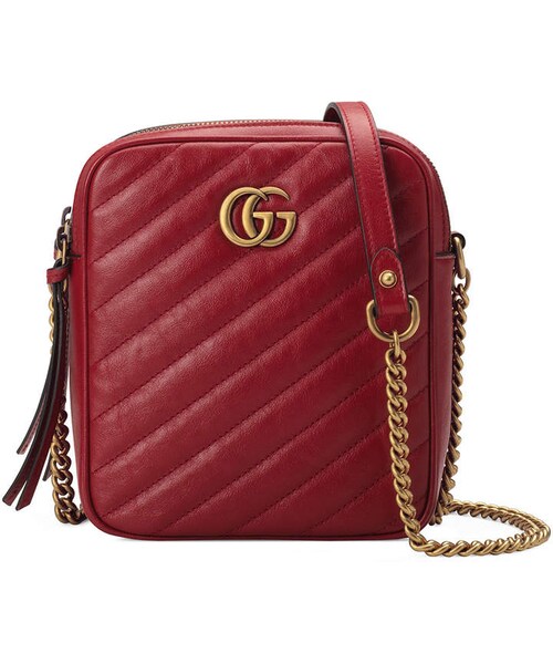 GUCCI（グッチ）の「Gucci GG Marmont Tall Chevron Leather Crossbody Bag（ショルダーバッグ・レディース・Black/Red・One Size）」の6枚目の写真