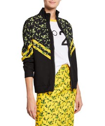 No. 21 Floral Pattern Chevron Stand Collar Sports Jacket