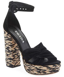 Prada Suede and Raffia Platform Sandals