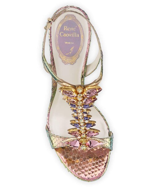 RENE CAOVILLAレネカオヴィラ　パイソン　スリングバック バックストラップサンダルパンプス　ベージュグレー38 1/2　D009HR-18004 ReneCaovilla レネカオヴィラ パイソン アンクル レザーサンダル