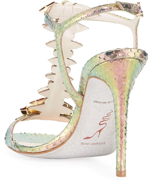 RENE CAOVILLAレネカオヴィラ　パイソン　スリングバック バックストラップサンダルパンプス　ベージュグレー38 1/2　D009HR-18004 ReneCaovilla レネカオヴィラ パイソン アンクル レザーサンダル