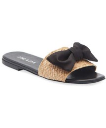 Prada Raffia Bow Flat Slide Sandals