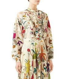 Gucci Flora Gothic Ruffled Button-Front Blouse