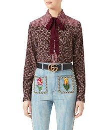 Gucci Autumn Flower Printed Silk Shirt, Maroon