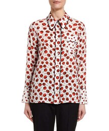 No. 21 Printed Long-Sleeve Blouse with Embellished Collar