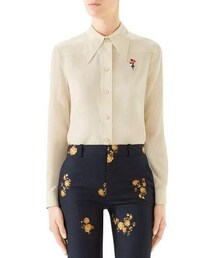 Gucci Flower-Embroidered Silk Button-Front Shirt