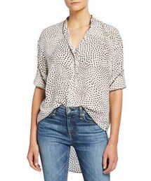 Rag & Bone Dirdre Dotted Button-Front Long-Sleeve Blouse