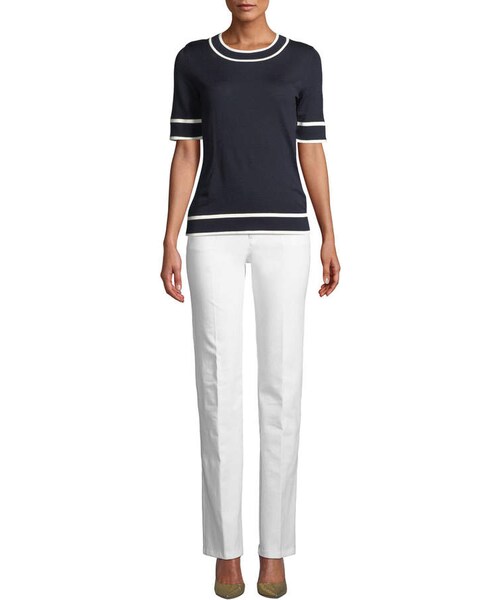 ESCADA（エスカーダ）の「Escada Crewneck Short-Sleeve Wool Pullover Sweater w/ Contrast Trim（ニット/セーター・レディース・Blue・Large）」の3枚目の写真