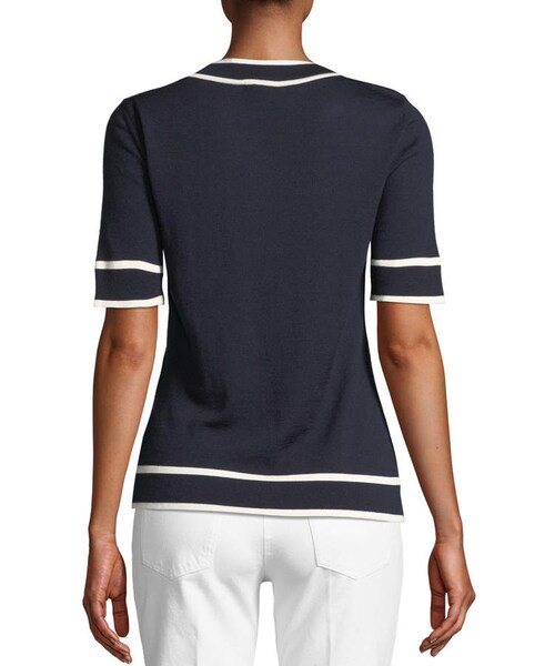 ESCADA（エスカーダ）の「Escada Crewneck Short-Sleeve Wool Pullover Sweater w/ Contrast Trim（ニット/セーター・レディース・Blue・Large）」の2枚目の写真