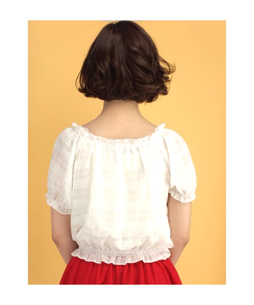 w closet（ダブルクローゼット）の「シアーチェックシャーリング半袖プルオーバー（トップス・レディース・オフホワイト/ネイビー・FREE）」の5枚目の写真