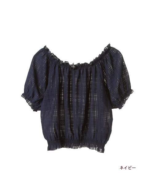 w closet（ダブルクローゼット）の「シアーチェックシャーリング半袖プルオーバー（トップス・レディース・オフホワイト/ネイビー・FREE）」の3枚目の写真