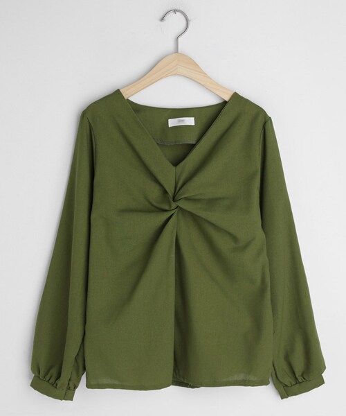 DHOLIC(ディーホリック)の「ツイストVネックブラウス(シャツ/ブラウス・レディース・ベージュ/ホワイト/グリーン/ブラウン・FREE)」の4枚目の写真