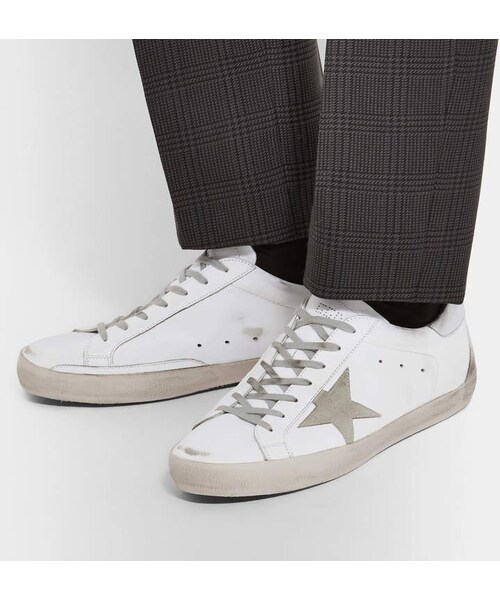 GOLDEN GOOSE（ゴールデングース）の「Golden Goose Superstar Distressed Leather And Suede Sneakers（スニーカー・メンズ・White・One Size）」の4枚目の写真