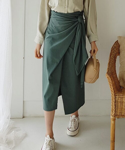 DHOLIC(ディーホリック)の「ワイドラップスカート(スカート・レディース・ベージュ/グリーン/ブラック・FREE)」の3枚目の写真