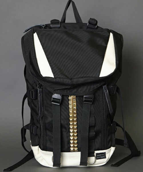MEMENTISM（メメントイズム）の「THE WORLD レザー切り替え センタースタッズリュック（バックパック/リュック・メンズ・ブラック/ブラック×ホワイト/ネイビー/カモフラージュ/アニマル/その他1/その他2/その他3/その他4/その他5/その他6/その他7/その他8/グレー×ホワイト・FREE）」の9枚目の写真
