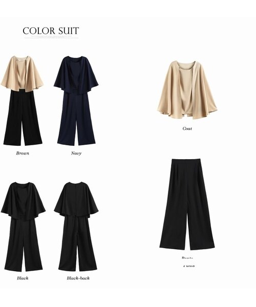 no brand(ノーブランド)の「結婚式 パンツドレス ぽっちゃり S-3L 3色【一部即納他予約】ガウチョパンツ ツーピース ケープ パンツスーツ 長袖 袖あり 無地 ネイビー 黒 M L 2L 大きいサイズ YJ-88133(スーツパンツ・レディース・その他)」の8枚目の写真
