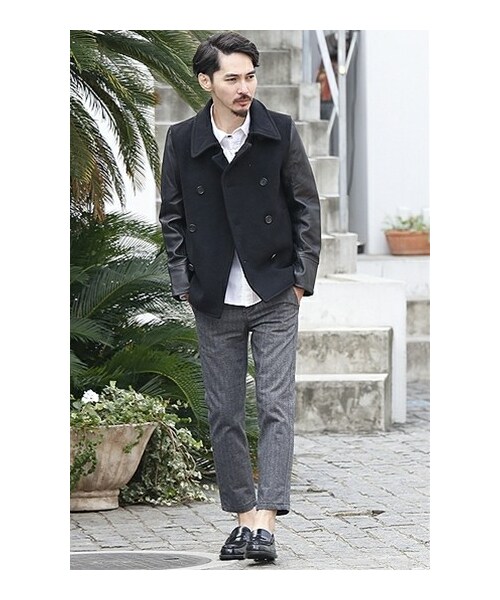 CAMBIO（カンビオ）の「メルトン×レザー 袖切替ピーコート（）」 - WEAR