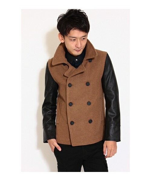 archive レザー切り替えメルトンコート デザインコート デザイン古着 archive レザー切り替えメルトンコート デザインコート デザイン古着