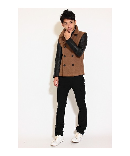 CAMBIO（カンビオ）の「メルトン×レザー 袖切替ピーコート（）」 - WEAR