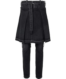 Sacai | Sacai Slim-Fit Distressed Stonewashed Denim Jeans With Detachable Apron(デニムパンツ)