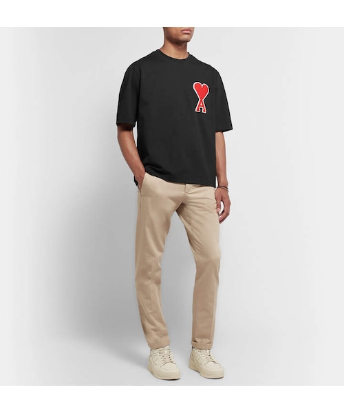 ami(アミ)の「AMI Oversized Logo-Appliquéd Cotton-Jersey T-Shirt(Tシャツ/カットソー・メンズ・Black・L/S/XL/One Size/XXL/XXS/M/XS/XXXL)」の3枚目の写真