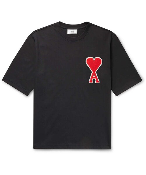 ami(アミ)の「AMI Oversized Logo-Appliquéd Cotton-Jersey T-Shirt(Tシャツ/カットソー・メンズ・Black・L/S/XL/One Size/XXL/XXS/M/XS/XXXL)」の1枚目の写真