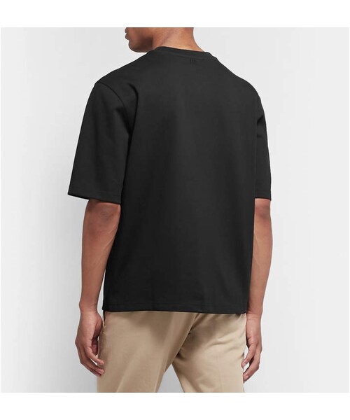 ami(アミ)の「AMI Oversized Logo-Appliquéd Cotton-Jersey T-Shirt(Tシャツ/カットソー・メンズ・Black・L/S/XL/One Size/XXL/XXS/M/XS/XXXL)」の4枚目の写真