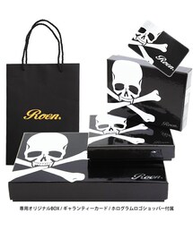 ◇Roen ロエン 腕章 鹿革 ディアスキン 本革 リアルレザー クロスボーン柄 ROEN（ロエン）の「LEATHER 3連スカルパッチ二つ折り財布