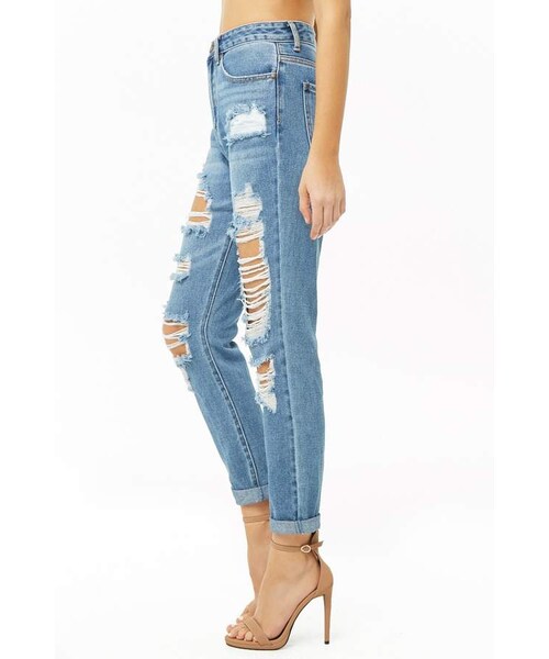 FOREVER 21（フォーエバー トゥエンティーワン）の「Forever 21 Distressed Boyfriend Jeans（デニムパンツ・レディース・Blue・26）」の4枚目の写真