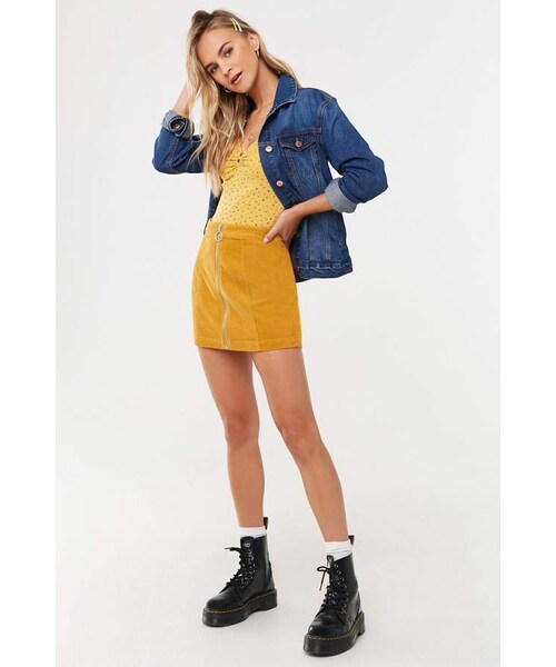 FOREVER 21（フォーエバー トゥエンティーワン）の「Forever 21 Corduroy A-Line Mini Skirt（スカート・レディース・Black/Yellow・Small/Medium/Large）」の3枚目の写真