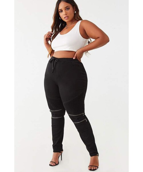 FOREVER 21（フォーエバー トゥエンティーワン）の「Forever 21 Plus Size Drawstring Moto Jeans（デニムパンツ）」 WEAR