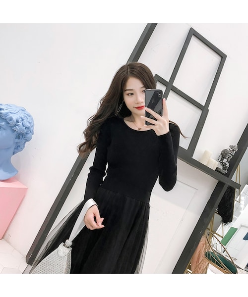 no brand（ノーブランド）の「リブニットワンピース チュール