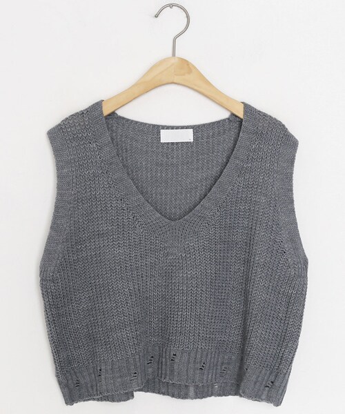 DHOLIC（ディーホリック）の「クロップドニットベスト（ベスト・レディース・ホワイト/ベージュ/グリーン/グレー/ブラウン・FREE）」の2枚目の写真