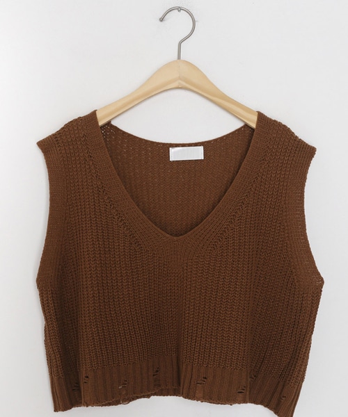 DHOLIC（ディーホリック）の「クロップドニットベスト（ベスト・レディース・ホワイト/ベージュ/グリーン/グレー/ブラウン・FREE）」の3枚目の写真