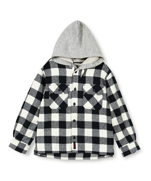 RADCHAP(ラッドチャップ)の「フード付チェックシャツ(シャツ/ブラウス・キッズ・オフホワイト/グリーン・90cm~140cm)」の1枚目の写真