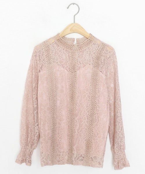 DHOLIC(ディーホリック)の「パンチングレースラインブラウス(シャツ/ブラウス・レディース・ピンク/ブラック/ベージュ/ホワイト・FREE)」の1枚目の写真