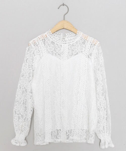 DHOLIC(ディーホリック)の「パンチングレースラインブラウス(シャツ/ブラウス・レディース・ピンク/ブラック/ベージュ/ホワイト・FREE)」の2枚目の写真