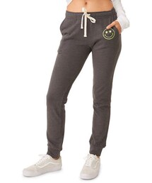 Monrow Girlfriend Drawstring Sweatpants with Embroidered Smiley Face