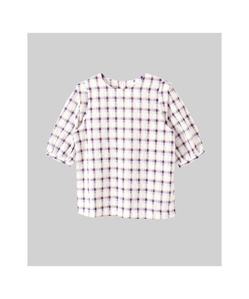 KBF（ケイビーエフ）の「チェック肩タックプルオーバー（トップス・レディース・ORANGE/BLACK/PURPLE・one）」の3枚目の写真