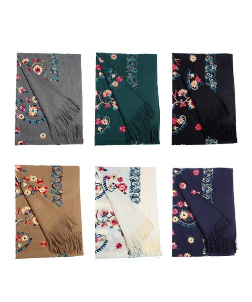 Lala ララ の 厚手大判花柄ペイズリー刺繍ストール ストール ショール Wear