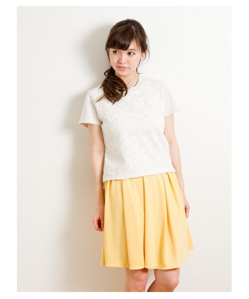 earth music&ecology（アースミュージックアンドエコロジー）の「・レースフロントスウェットプルオーバー（カットソー・レディース・アイボリー/杢ホワイト/杢グレー・F）」の2枚目の写真