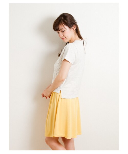 earth music&ecology（アースミュージックアンドエコロジー）の「・レースフロントスウェットプルオーバー（カットソー・レディース・アイボリー/杢ホワイト/杢グレー・F）」の5枚目の写真