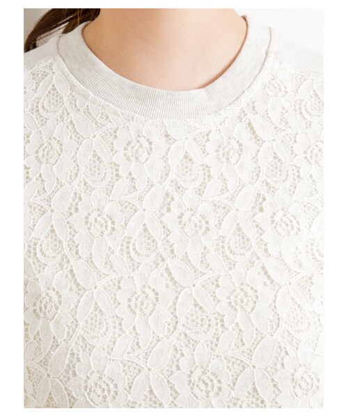 earth music&ecology（アースミュージックアンドエコロジー）の「・レースフロントスウェットプルオーバー（カットソー・レディース・アイボリー/杢ホワイト/杢グレー・F）」の7枚目の写真