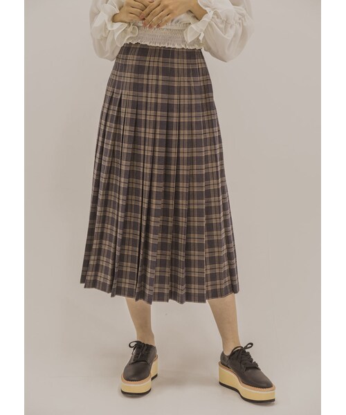 N WITH.(エヌウィズ)の「チェックロングプリーツSK(スカート・レディース・ホワイト/グレー/ブルー・F)」の1枚目の写真