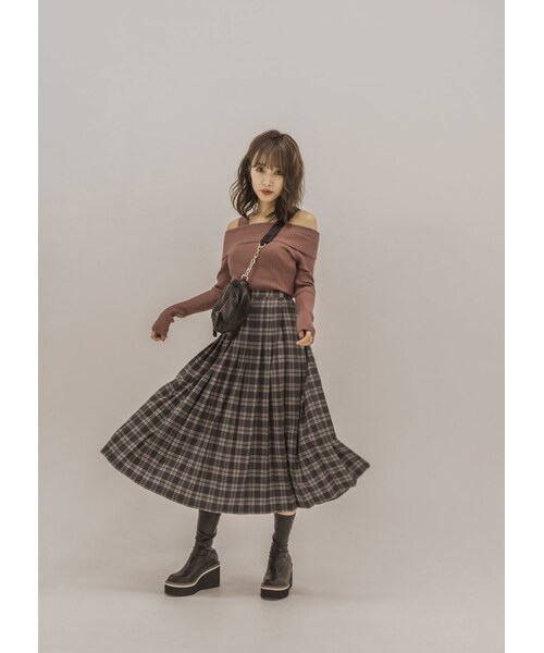 N WITH.(エヌウィズ)の「チェックロングプリーツSK(スカート・レディース・ホワイト/グレー/ブルー・F)」の2枚目の写真