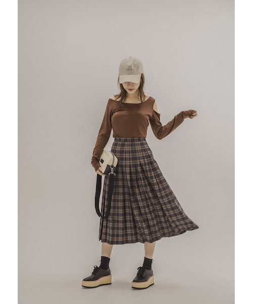 N WITH.(エヌウィズ)の「チェックロングプリーツSK(スカート・レディース・ホワイト/グレー/ブルー・F)」の3枚目の写真