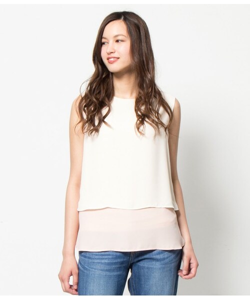 ROPE' PICNIC（ロペピクニック）の「ジョーゼット配色ノースリーブブラウス（ブラウス/シャツ・レディース・ホワイト/キナリ/ネイビー・38）」の3枚目の写真