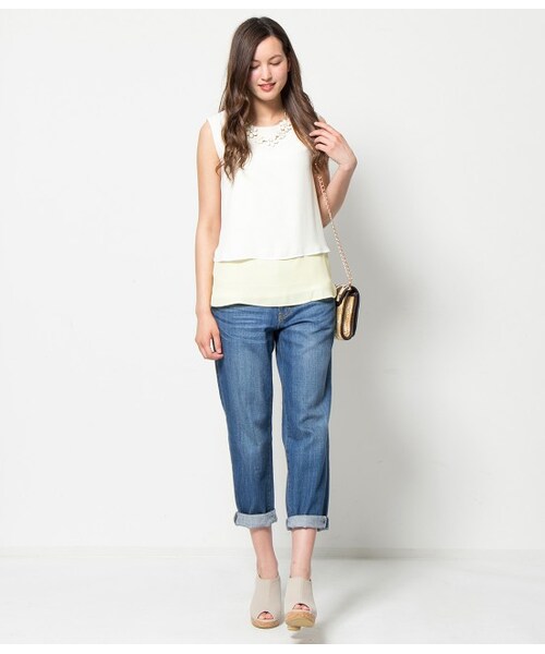 ROPE' PICNIC（ロペピクニック）の「ジョーゼット配色ノースリーブブラウス（ブラウス/シャツ・レディース・ホワイト/キナリ/ネイビー・38）」の12枚目の写真